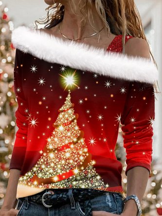 Christmas Cold Shoulder Loose Casual Shirt
