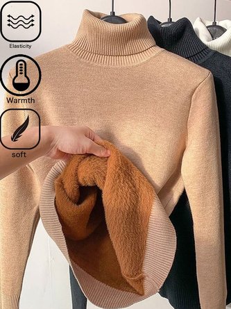 Plain Casual Turtleneck Warm Plush Sweater