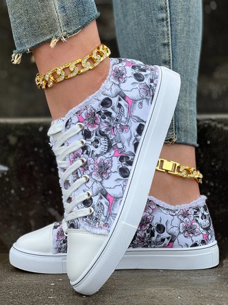 Halloween Skull Floral Lace-Up Canvas Shoes