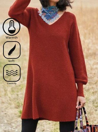Casual Yarn/Wool Yarn V Neck Sweater Dress