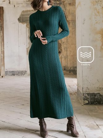 Yarn/Wool Yarn Casual Loose Plain Sweater Dress