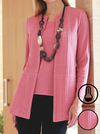 Crew Neck Casual Loose Plain Cardigan