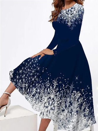 Christmas Daily Knitted Regular Fit Crew Neck Casual Festival Long Sleeve Fit & Flare Maxi Dress