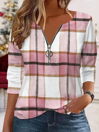 Plus Size Plaid Jersey Loose Casual T-Shirt