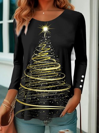 Christmas Buckle Jersey Casual Crew Neck T-Shirt