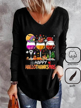 Halloween Casual Loose V Neck T-Shirt