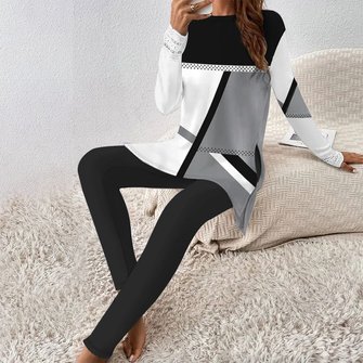 Crew Neck Casual Abstract Graphic Loose Two-Piece Set