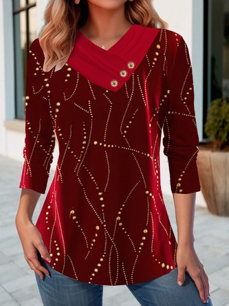 Christmas Casual V Neck Jersey Buckle Tunic Shirt