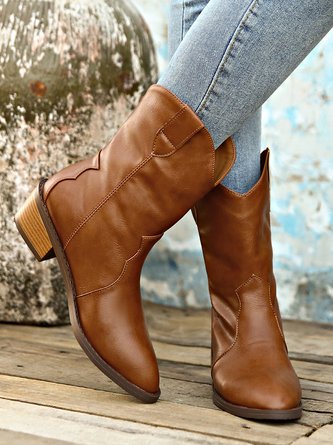 Autumn Plain Leather Casual Outdoor Boots
