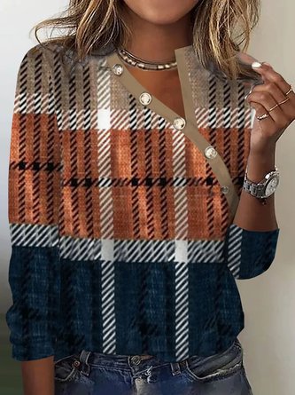 Buckle Jersey Plaid Casual T-Shirt