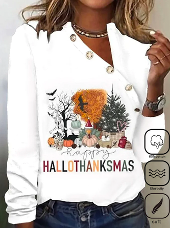 Casual Buttoned Asymmetrical Halloween T-Shirt