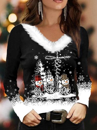 Jersey Casual Christmas V Neck T-Shirt