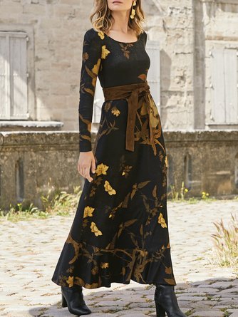 Crew Neck Casual Floral Dress