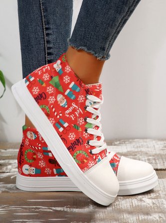 Christmas Tree Cartoon Printed Casual High-top Canvas Shoes