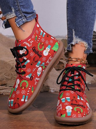 Christmas Snowman Cartoon Printed Lace-Up Boots