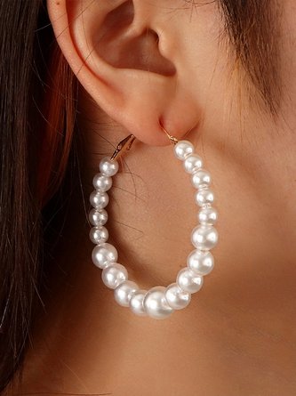 Elegant Gradient Size Imitation Pearl Hoop Earrings