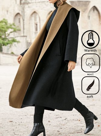Casual Color Block Woolen Hoodie Coat