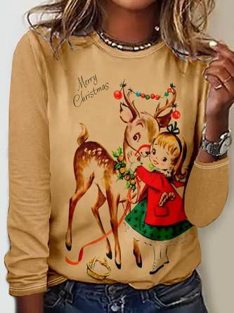 Christmas Elk Crew Neck Regular Fit Casual Shirt