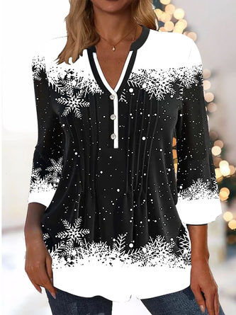 Loose Christmas Notched Casual Shirt