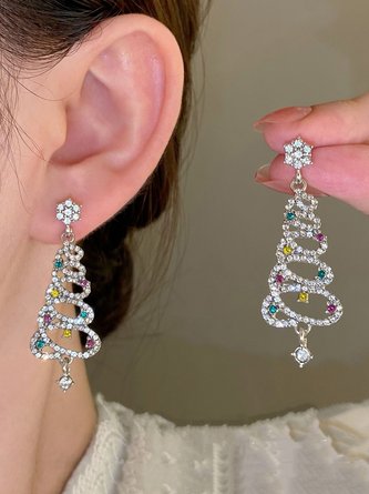 Christmas Tree Multicolor Rhinestone Dangle Earrings