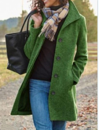 Thicken Woolen Winter Daily Plain Stand Collar Casual Loose H-Line Mid-long Coat