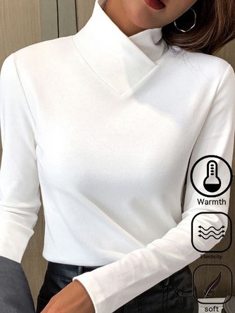 Plus Size Daily Plain Half Turtleneck Casual Loose Long Sleeve T-Shirt