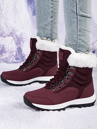 Plain Casual Cotton-Padded Boots