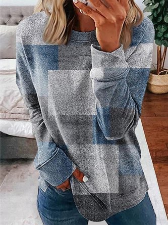 Abstract Graphic Knitted Daily Crew Neck Casual Loose Long Sleeve Sweatshirt