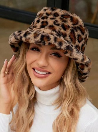 Women Leopard Furry Bucket Hat