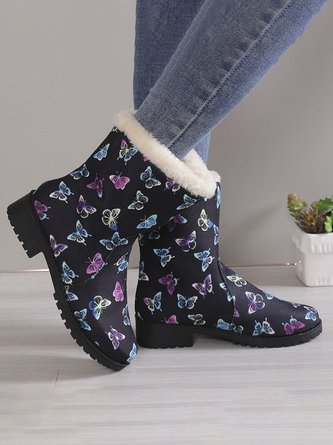 Casual Butterfly Print Slip On Snow Boots