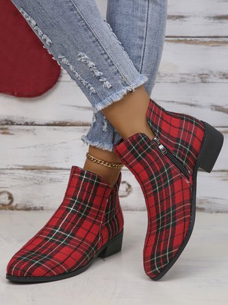 Christmas Plaid Casual Classic Ankle Boots