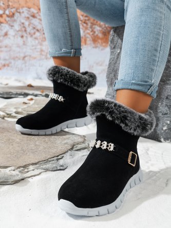 Rhinestone Buckle Winter Casual Cotton-Padded Boots