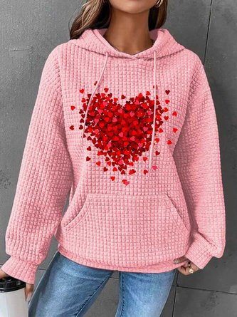 Casual Heart Print Loose Hoodie