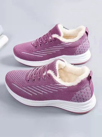 Women Warm Lined Mesh Fabric Lace-Up Sneakers
