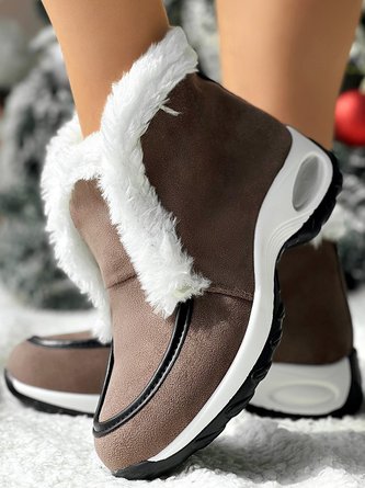 Faux Suede Winter Wedge Heel Plain Cotton-Padded Boots