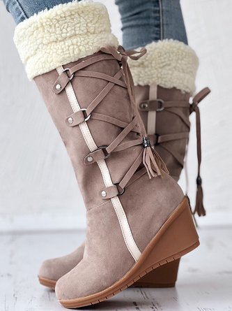 Casual Wedge Heel Faux Suede Cotton-Padded Boots