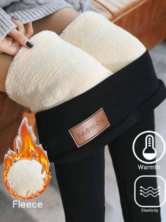 Fleece Knitted Winter Warmth Daily High-Elastic Plain Casual Tight Long Leggings