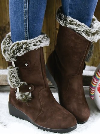 Plain Casual Winter Faux Suede Cotton-Padded Boots