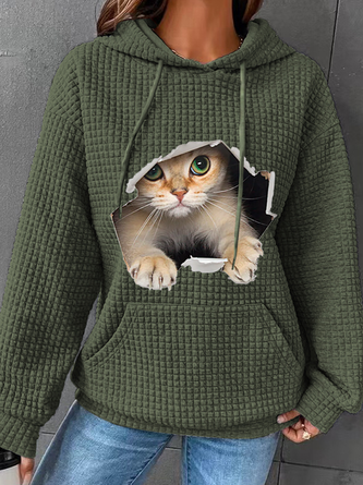 Funny Cat Loose Simple Cotton-Blend Hoodie Hoodie