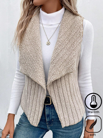 Casual Fluff/Granular Fleece Fabric Lapel Collar Thicken Plain Sleeveless Vest