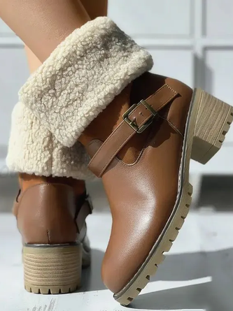 Plain Winter Pu Casual Cotton-Padded Boots