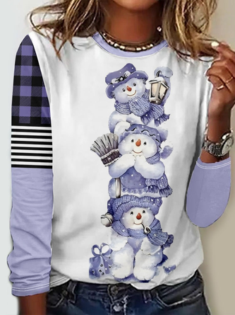 Women's Crew Neck Casual Christmas Snowman Long Sleeve Shirt