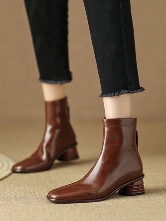 Vintage Split Leather Shaped Heel Dress Boots