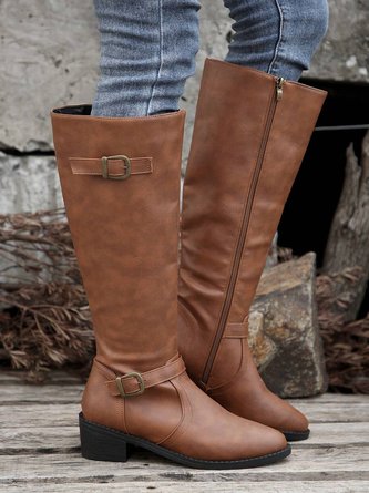Vintage Buckle Strap Mid-calf Riding Boots