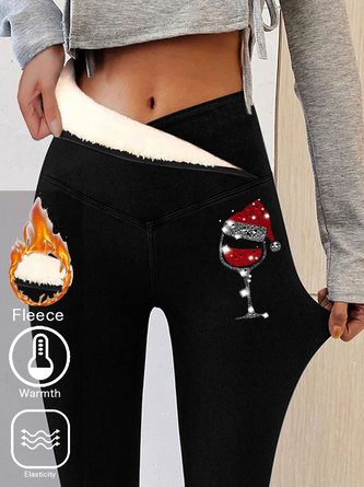 Casual Fleece Tight Christmas Wine Glass Leggings