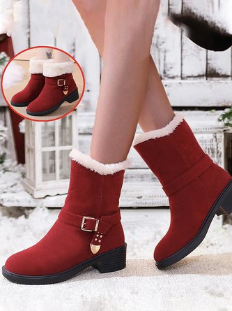 Faux Suede Winter Plain Casual Cotton-Padded Boots