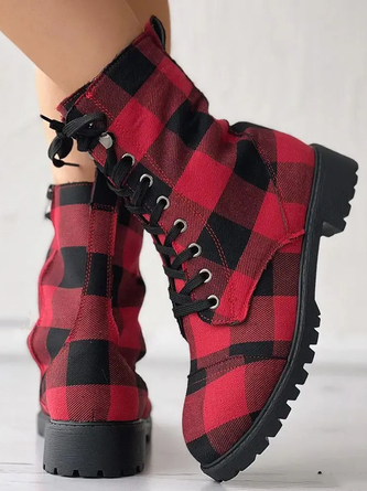 Plaid Casual Christmas Riding Boots