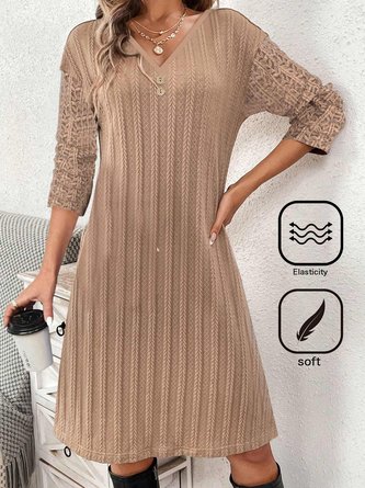 Jacquard V Neck Plain Casual Dress