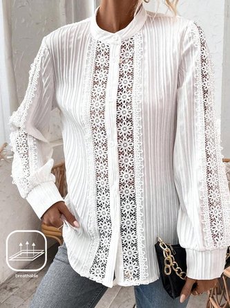 Casual Plain Stand Collar Blouse