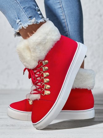 Christmas Furry Canvas Lace-up Ankle Boots